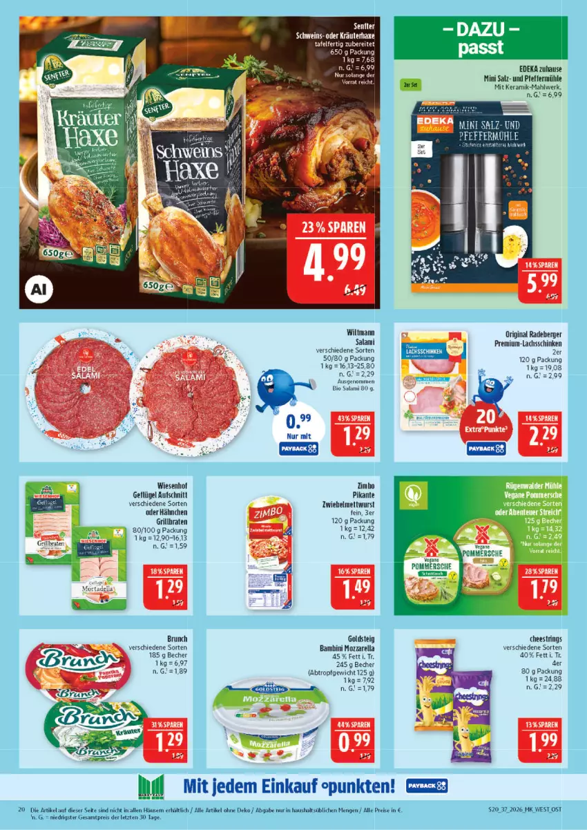 Aktueller Prospekt Marktkauf - Prospekt - von 06.09 bis 12.09.2026 - strona 20 - produkty: aufschnitt, axe, Becher, Berger, bio, braten, deka, eis, Geflügel, gin, goldsteig, grill, Haxe, kräuter, lachs, lachsschinken, Mett, mettwurst, mozzarella, oder kräuter, pfeffer, Pfeffermühle, radeberger, reis, rel, ring, salami, salz, schinken, schwein, String, tee, Ti, wein, wiesenhof, wiltmann, wurst, zimbo, ZTE