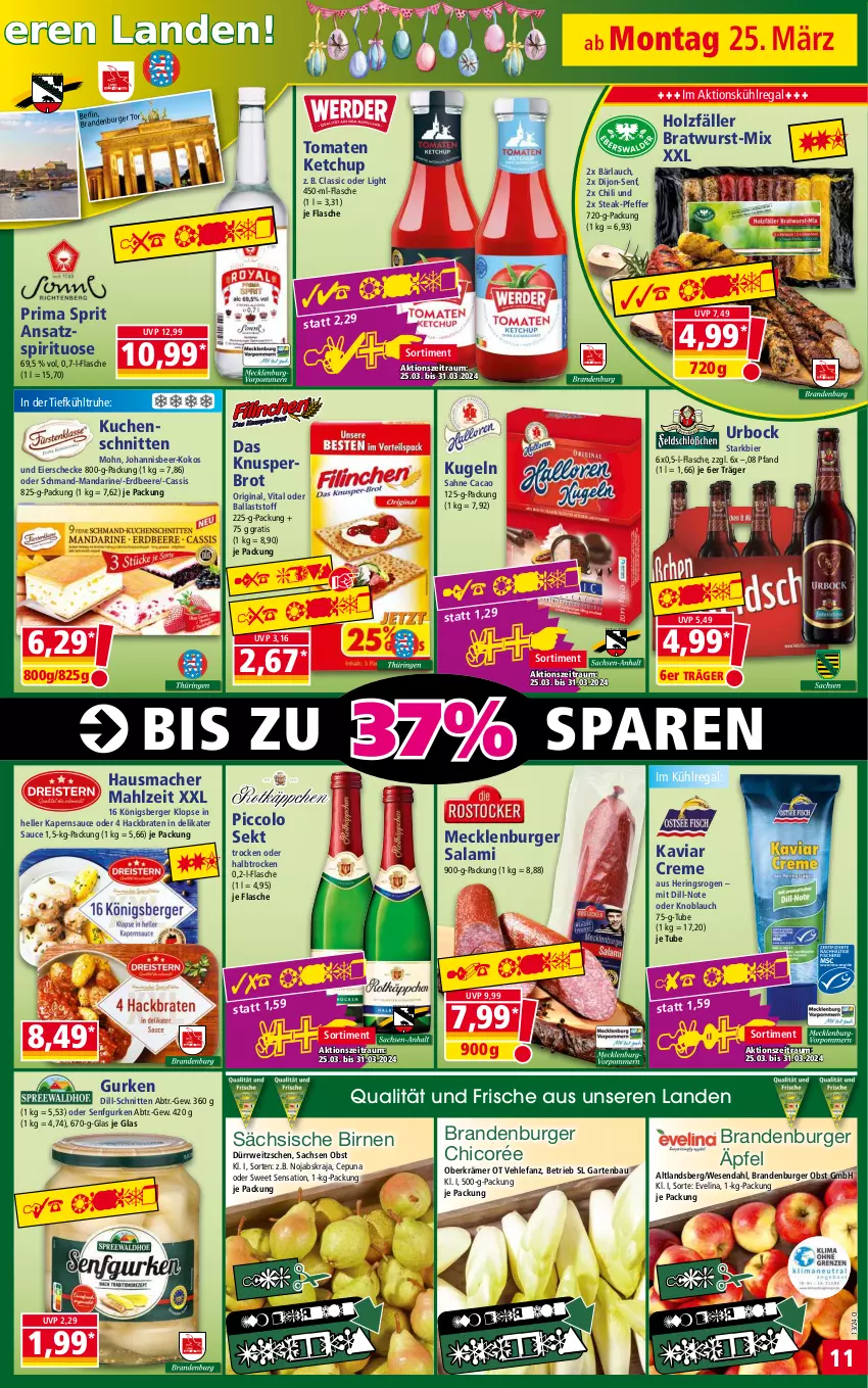 Aktueller Prospekt Norma - Norma - von 25.03 bis 01.04.2024 - strona 11 - produkty: ball, Bau, beere, Berger, bier, Birnen, Brandenburger äpfel, braten, bratwurst, brot, burger, cassis, chili, creme, dijon-senf, eier, eis, elle, erdbeere, flasche, Garten, gin, gurke, gurken, Hausmacher, hering, Herings, Holz, ketchup, knoblauch, kokos, Königsberger Klopse, kuchen, Kuchenschnitte, Kugel, kühlregal, mac, mandarine, mecklenburger salami, obst, pfeffer, regal, reis, ring, rwe, sac, sahne, salami, sauce, schmand, schnitten, sekt, senf, steak, Ti, tiefpreis, tomate, tomaten, tomaten ketchup, vita, wurst