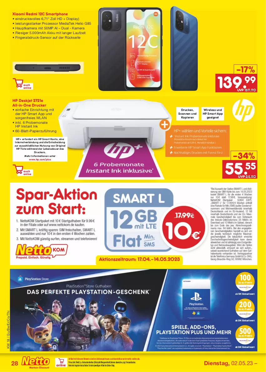 Aktueller Prospekt Netto Marken-Discount - Filial-Angebote - von 02.05 bis 06.05.2023 - strona 28 - produkty: akku, auer, drucker, eis, gin, hauptkamera, HP, kamera, ndk, papier, reis, rel, smartphone, Ti