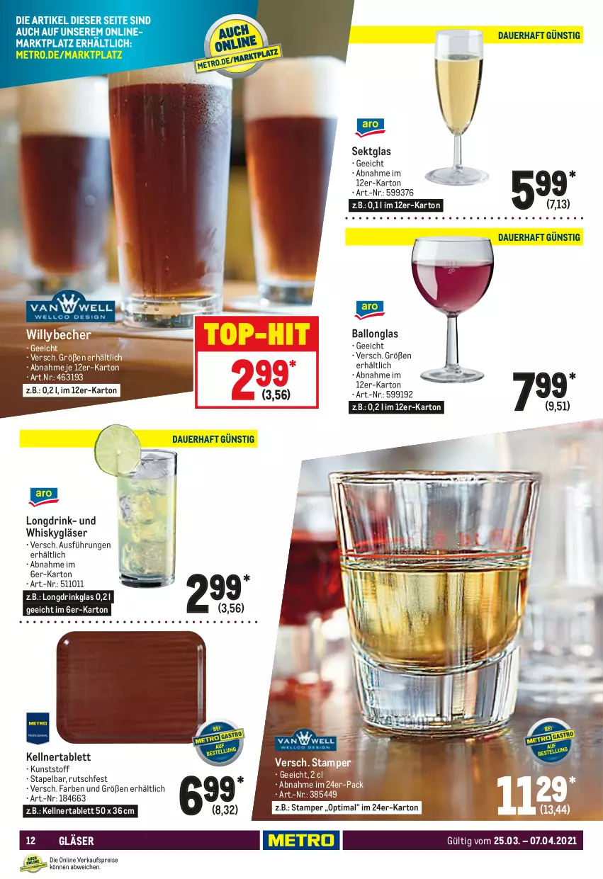 Aktueller Prospekt Metro - Gastronomie Spezial - von 25.03 bis 07.04.2021 - strona 12 - produkty: ball, Becher, drink, eis, Gläser, reis, sekt, tablet, tablett, Ti, whisky