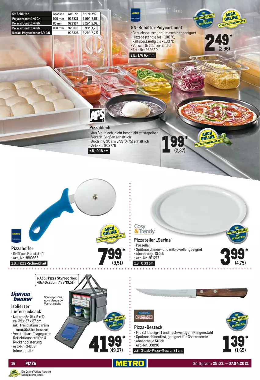 Aktueller Prospekt Metro - Gastronomie Spezial - von 25.03 bis 07.04.2021 - strona 16 - produkty: Behälter, besteck, Bona, decke, Deckel, eis, elle, Holz, messer, mikrowelle, pizza, reifen, reis, rucksack, sac, sonderposten, spülmaschinen, steak, teller, Ti