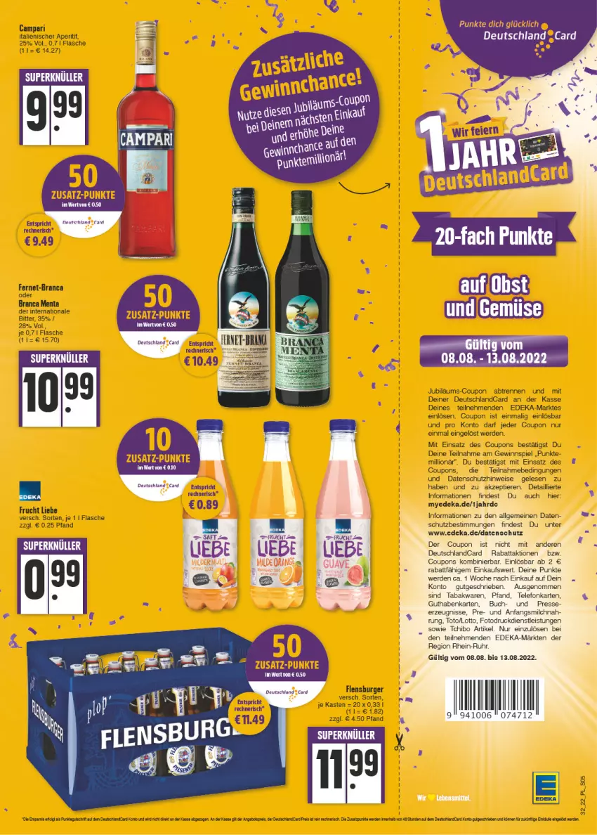 Aktueller Prospekt E Center - Angebote der Woche - von 08.08 bis 13.08.2022 - strona 5 - produkty: angebot, angebotspreis, aperitif, buch, burger, campari, coupon, coupons, deka, deutschland card, deutschlandcard, eis, erde, Fernet, flasche, flensburger, frucht, gewinnspiel, guthabenkarte, Jubiläums, LG, lion, milch, orange, reis, saft, salz, Tchibo, tee, telefon, Ti, Tiere, uhr