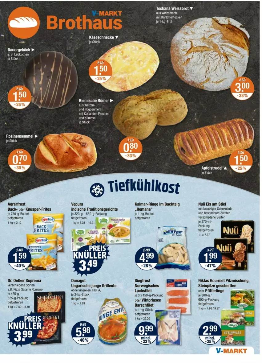 Aktueller Prospekt Vmarkt - Prospekte - von 23.10 bis 29.10.2025 - strona 5 - produkty: agrarfrost, apfel, Apfelstrudel, auer, beutel, brot, Dr. Oetker, eis, ente, fenchel, filet, grill, Käse, Käseschnecke, Koriander, lachs, lachsfilet, nuii, Pfifferlinge, pilze, Pilzmischung, pizza, pizza salame, Ria, ring, rwe, salame romano, schnitten, schoko, schokolade, Steinpilze, Strudel, Ti, tiefkühlkost