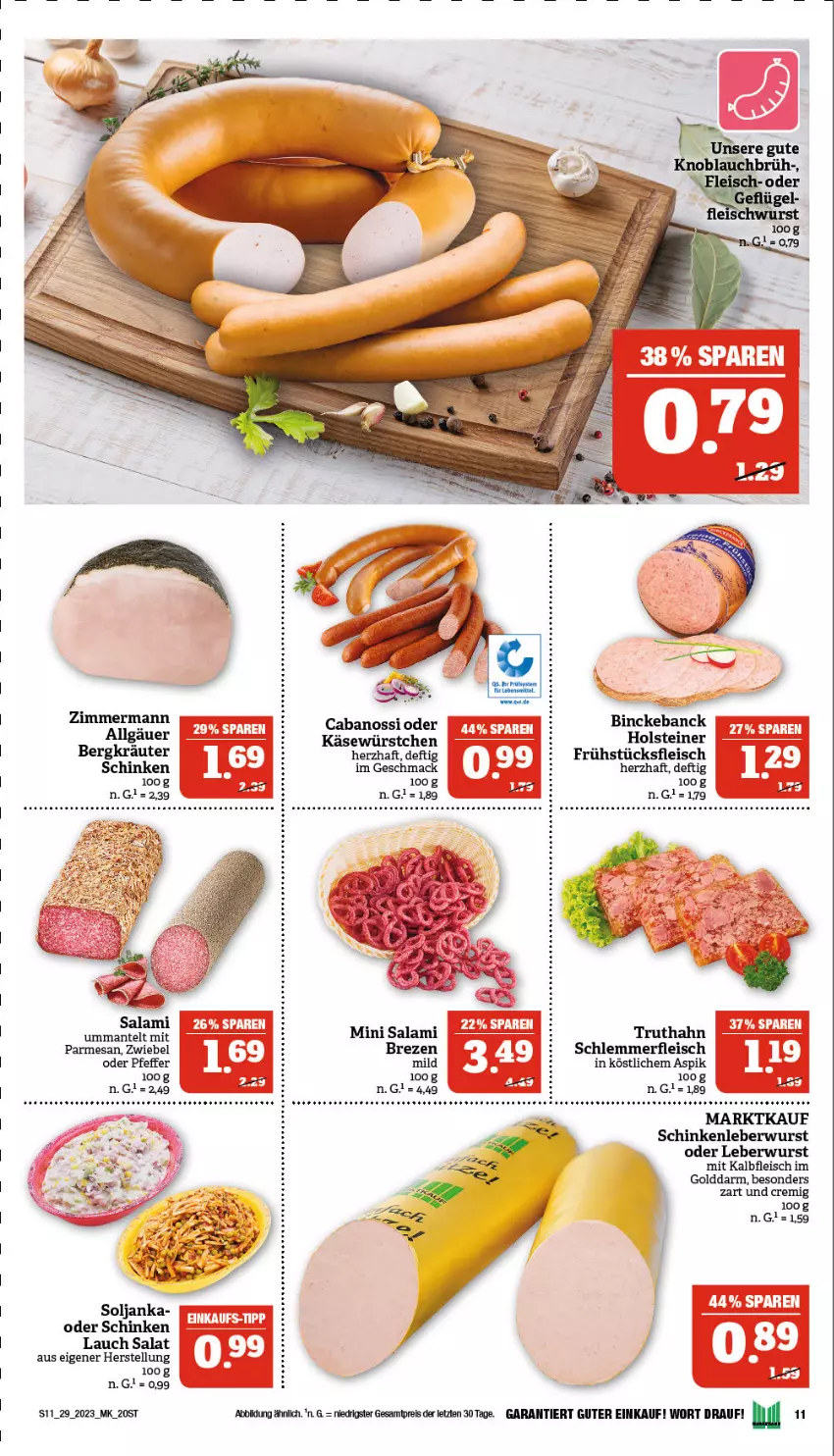 Aktueller Prospekt Marktkauf - Prospekt - von 17.07 bis 22.07.2023 - strona 11 - produkty: auer, Bau, Cabanossi, eis, fleisch, frühstücksfleisch, holsteiner, Kalbfleisch, Käse, kräuter, leberwurst, LG, mac, Mantel, mit kalbfleisch, pfeffer, reis, salami, salat, schinken, steiner, tee, Ti, truthahn, wurst, würstchen, ZTE, zwiebel