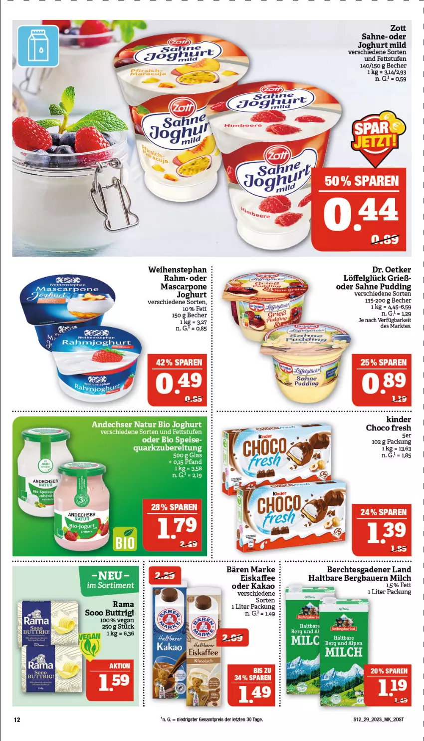 Aktueller Prospekt Marktkauf - Prospekt - von 17.07 bis 22.07.2023 - strona 12 - produkty: andechser natur, auer, Bau, Bauer, Becher, bio, choco fresh, Dr. Oetker, eier, eis, eiskaffee, joghur, joghurt, joghurt mild, kaffee, kakao, Kinder, LG, Löffel, mascarpone, milch, natur, pudding, quark, rama, reis, sahne, Ti, weihenstephan, zott, ZTE