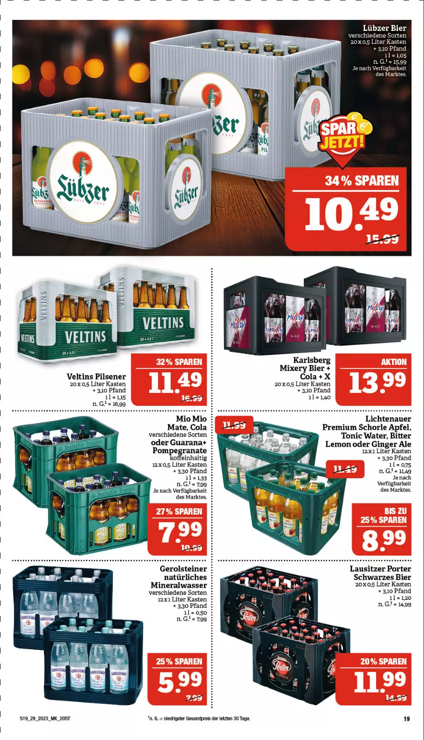 Aktueller Prospekt Marktkauf - Prospekt - von 17.07 bis 22.07.2023 - strona 19 - produkty: Alwa, apfel, auer, bier, cola, eis, gerolsteine, gerolsteiner, gin, ginger, ginger ale, grana, karlsberg, lichtenauer, mineralwasser, Mixer, mixery, pils, pilsener, Rana, reis, schorle, steiner, Ti, tonic, tonic water, veltins, veltins pilsener, wasser, ZTE