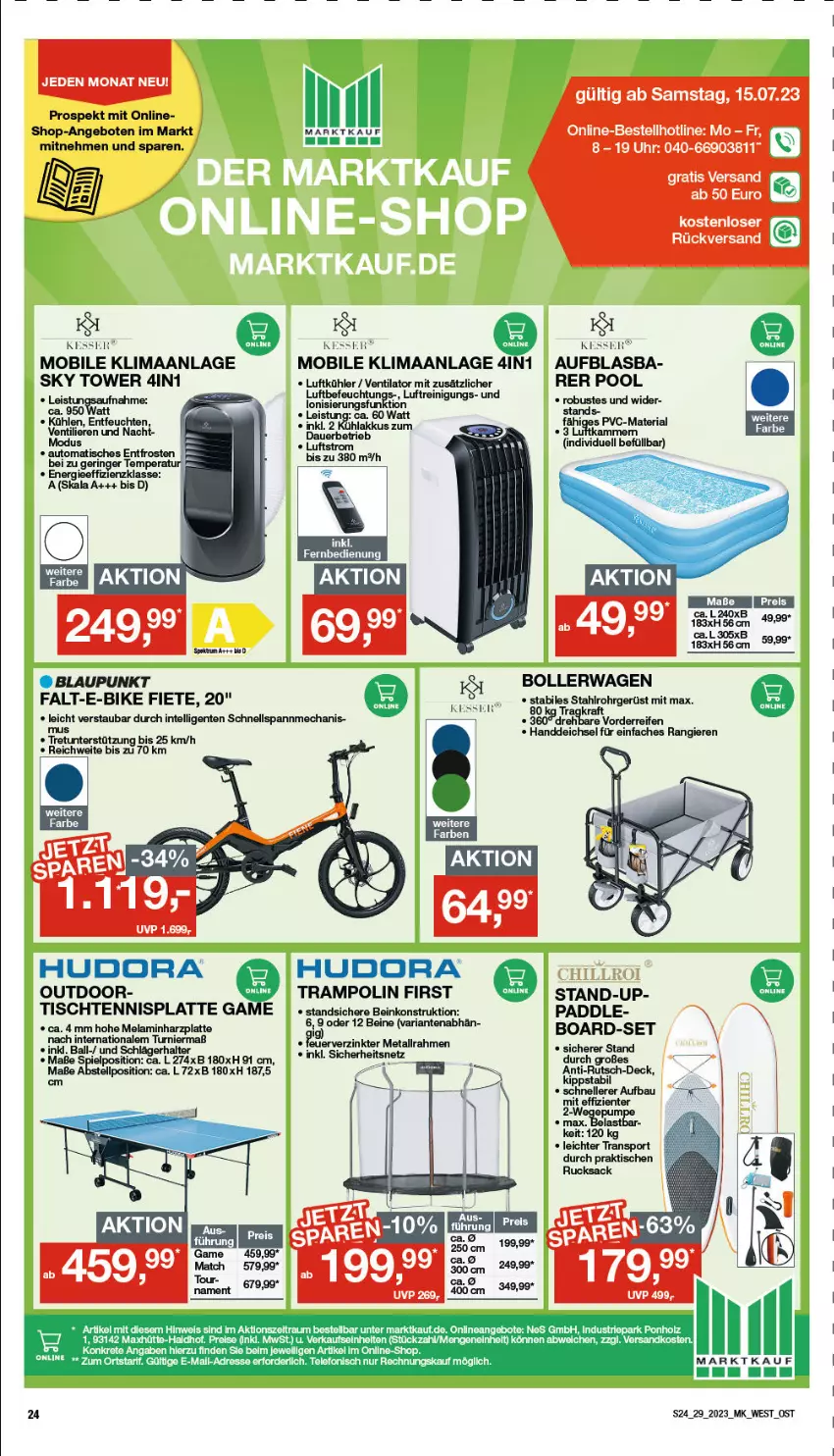 Aktueller Prospekt Marktkauf - Prospekt - von 17.07 bis 22.07.2023 - strona 24 - produkty: akku, angebot, angebote, auer, auto, ball, Bau, blaupunkt, bollerwagen, E-Bike, eis, elle, ente, hudora, Intel, kühlakku, kühlakkus, latte, pool, Reinigung, reis, Ria, ring, rucksack, sac, Sport, Ti, tisch, Trampolin, uhr, ventilator