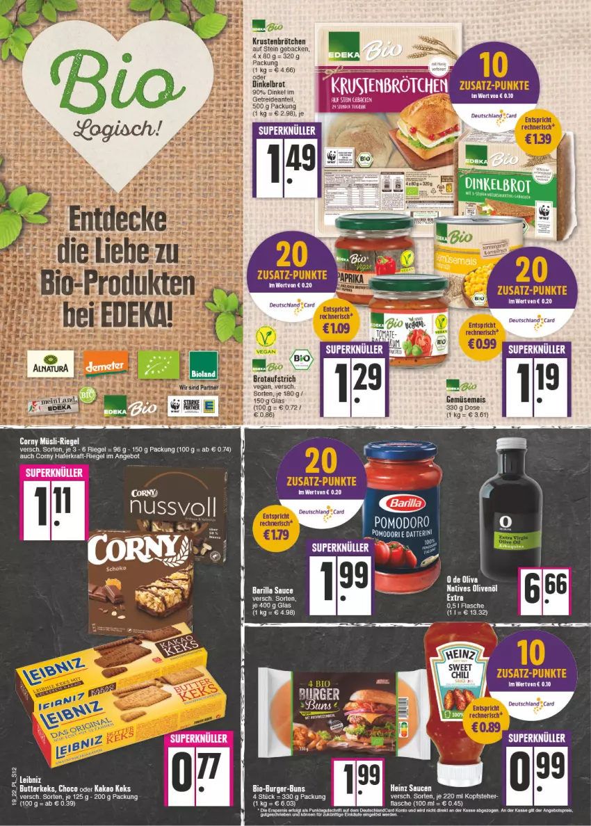 Aktueller Prospekt E Center - Angebote der Woche - von 09.05 bis 14.05.2022 - strona 12 - produkty: angebot, auer, aufstrich, barilla, bio, brot, brotaufstrich, corny, Dinkelbrot, eis, flasche, geback, gemüsemais, hafer, heinz, kraft, mais, reis, riegel, sauce, saucen, tee, Ti, uhr