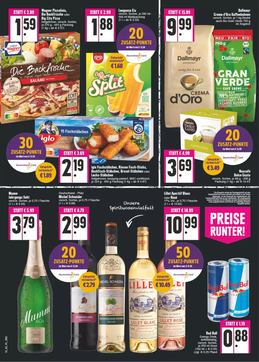 Aktueller Prospekt E Center - Angebote der Woche - von 09.05 bis 14.05.2022 - strona 2 - produkty: angebot, backfisch, beutel, bio, bohne, bohnen, brezel, burgunder, creme, dallmayr, dolce gusto, eis, ente, erde, fisch, fischstäbchen, flasche, grauburgunder, iglo, kaffee, kaffeebohnen, lachs, langnese, langnese eis, Michel Schneider, mumm, piccolinis, Rivaner, tee, Ti, wagner