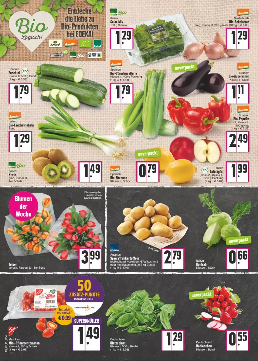 Aktueller Prospekt E Center - Angebote der Woche - von 09.05 bis 14.05.2022 - strona 4 - produkty: aubergine, auberginen, beutel, bio, Bio-Paprika, bio-zitronen, bonita, eis, elle, Frühkartoffeln, gin, kartoffel, kartoffeln, kiwi, kohlrabi, Lauchzwiebel, lauchzwiebeln, paprika, pflaume, pflaumen, radieschen, salat, Schal, Schale, Schalotte, speisefrühkartoffeln, stauden, tafeläpfel, tomate, tomaten, zitrone, zitronen, zucchini, zwiebel, zwiebeln