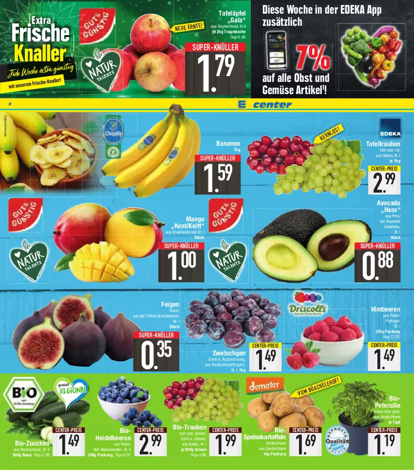 Aktueller Prospekt E Center - Angebote der Woche - von 29.08 bis 03.09.2022 - strona 2 - produkty: avocado, banane, bananen, beere, beeren, bio, bio-zucchini, coupon, deka, eis, ente, Feigen, heidelbeere, heidelbeeren, himbeer, himbeere, himbeeren, kartoffel, kartoffeln, mango, nuss, obst, Obst und Gemüse, petersilie, reis, Schal, Schale, speisekartoffeln, super-knüller, tafeläpfel, tafeltrauben, Tasche, Ti, topf, tragetasche, trauben, und gemüse, zucchini