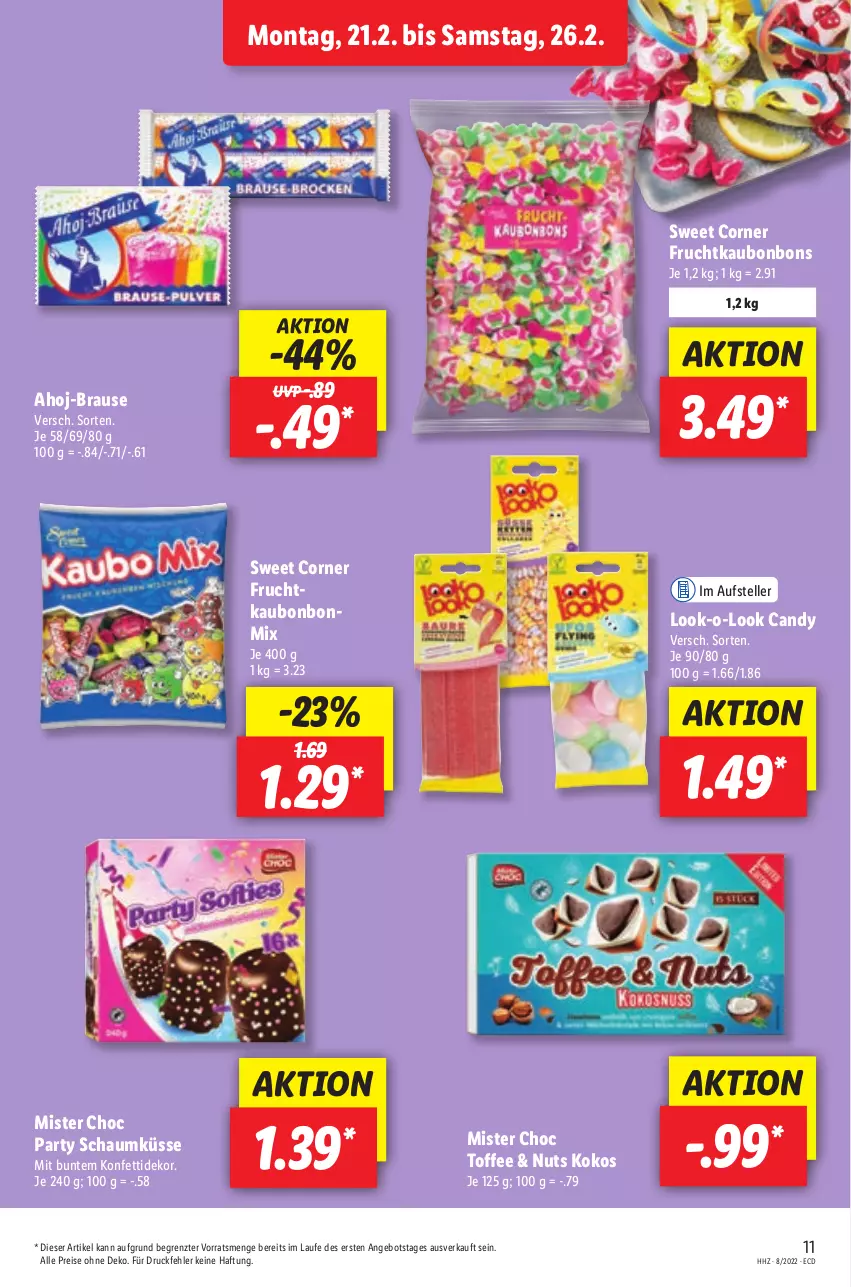 Aktueller Prospekt Lidl - Aktionsprospekt - von 21.02 bis 26.02.2022 - strona 11 - produkty: ahoj-brause, angebot, bonbons, brause, eis, elle, frucht, kokos, reis, teller, Ti, ZTE