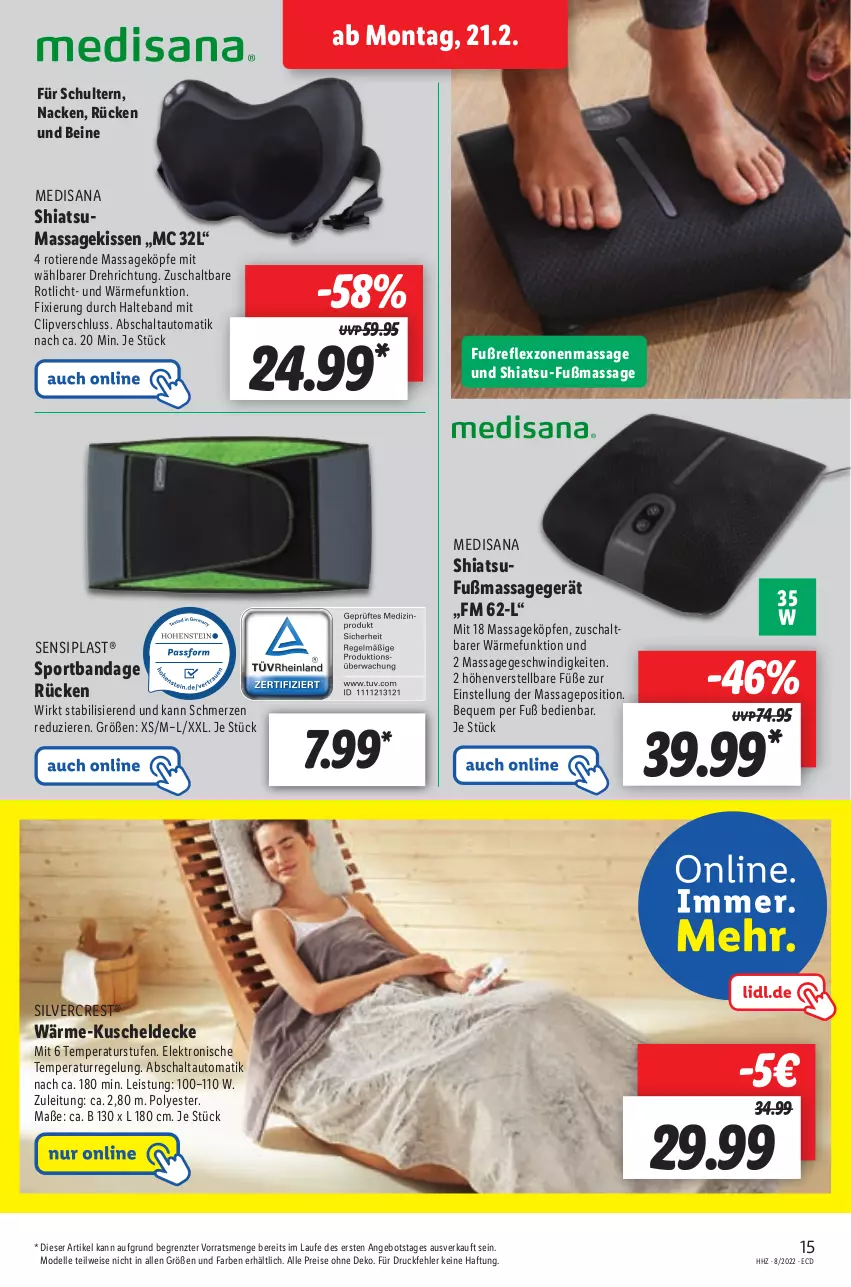 Aktueller Prospekt Lidl - Aktionsprospekt - von 21.02 bis 26.02.2022 - strona 15 - produkty: angebot, auto, decke, dell, eis, Elektro, elle, isana, kissen, kuscheldecke, Massagegerät, medisana, Mode, reis, sana, Schal, silvercrest, Sport, Ti, Tiere, ZTE