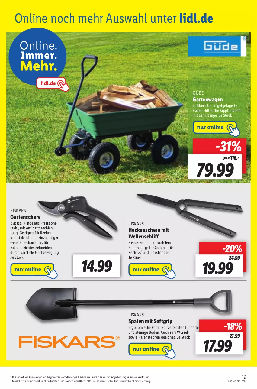 Aktueller Prospekt Lidl - Aktionsprospekt - von 21.02 bis 26.02.2022 - strona 19 - produkty: angebot, dell, eis, elle, fiskars, Garten, Gartenschere, heckenschere, Kugel, LG, Mode, rasen, reis, Schere, Spaten, Ti, ZTE