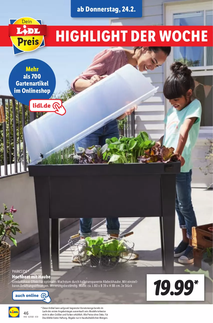 Aktueller Prospekt Lidl - Aktionsprospekt - von 21.02 bis 26.02.2022 - strona 46 - produkty: abdeckhaube, angebot, dell, eis, elle, ente, Garten, Gewächshaus, Mode, Parkside, reis, Ti, ZTE