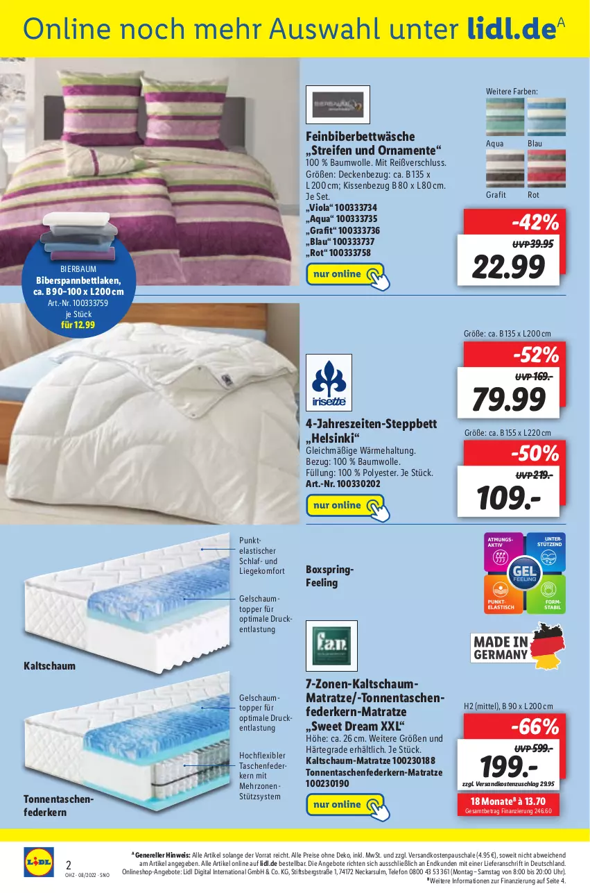 Aktueller Prospekt Lidl - Aktionsprospekt - von 21.02 bis 26.02.2022 - strona 48 - produkty: angebot, angebote, aqua, asti, Bau, baumwolle, bett, bettwäsche, bier, bierbaum, decke, eis, elle, ente, federkern, kaltschaum-matratze, kaltschaummatratze, kissen, Kissenbezug, Liege, matratze, ndk, reifen, reis, rel, ring, Schal, Schale, Schaummatratze, spannbettlaken, steppbett, Tasche, taschen, taschenfederkern-matratze, telefon, Ti, tisch, topper, uhr, wolle