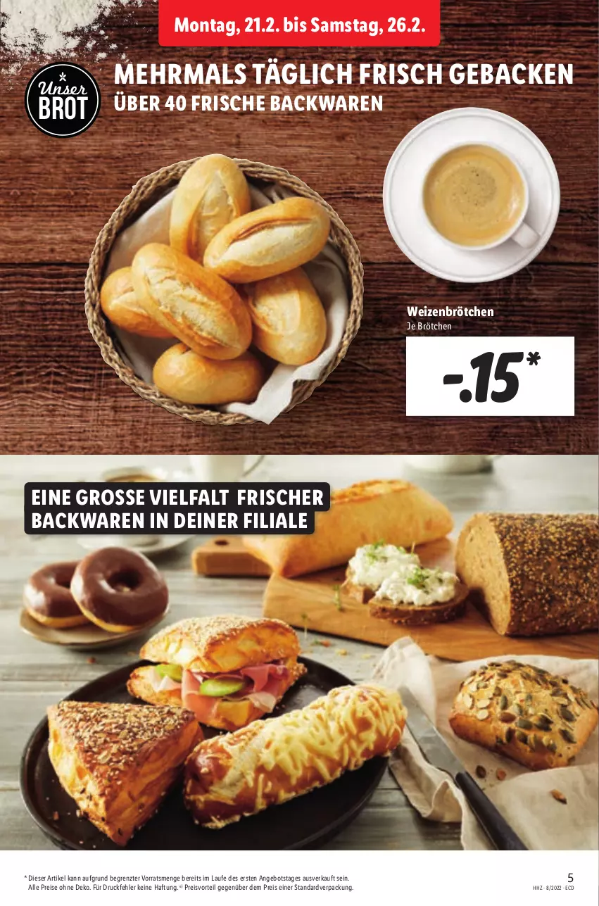 Aktueller Prospekt Lidl - Aktionsprospekt - von 21.02 bis 26.02.2022 - strona 5 - produkty: angebot, backwaren, brot, brötchen, eis, frische backwaren, geback, preisvorteil, reis, Ti, weizenbrötchen, ZTE