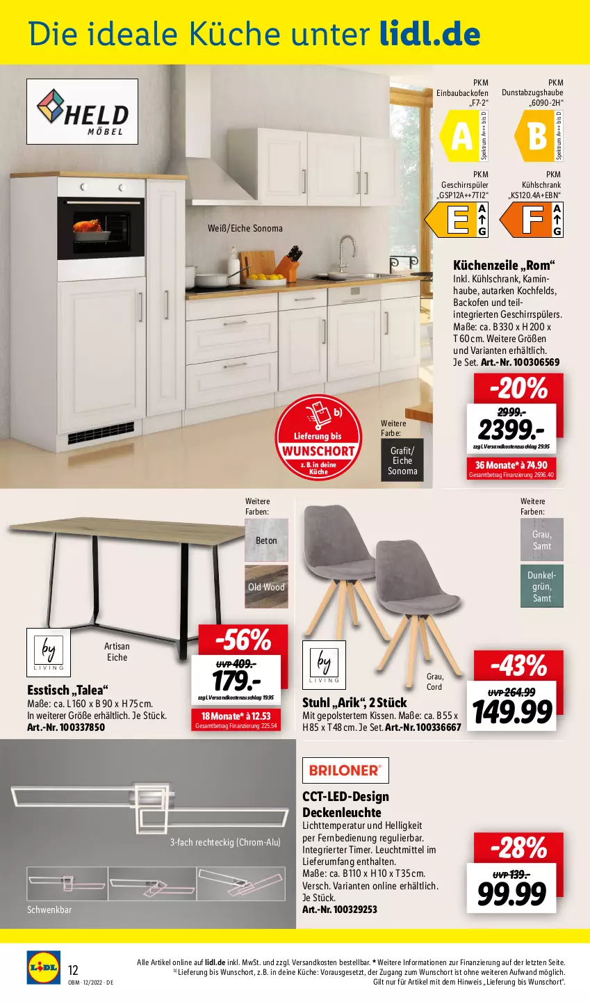 Aktueller Prospekt Lidl - Aktuelle Onlineshop-Highlights - von 01.12 bis 31.12.2022 - strona 12 - produkty: abzugshaube, backofen, backofen und, Bau, decke, deckenleuchte, dunstabzug, dunstabzugshaube, einbaubackofen, eis, esstisch, fernbedienung, geschirr, geschirrspüler, Kamin, kaminhaube, kissen, kochfeld, küche, Küchen, Küchenzeile, kühlschrank, Leuchte, leuchtmittel, LG, ndk, Ofen, Ria, rum, Schrank, Spektrum, stuhl, Ti, timer, tisch, ZTE