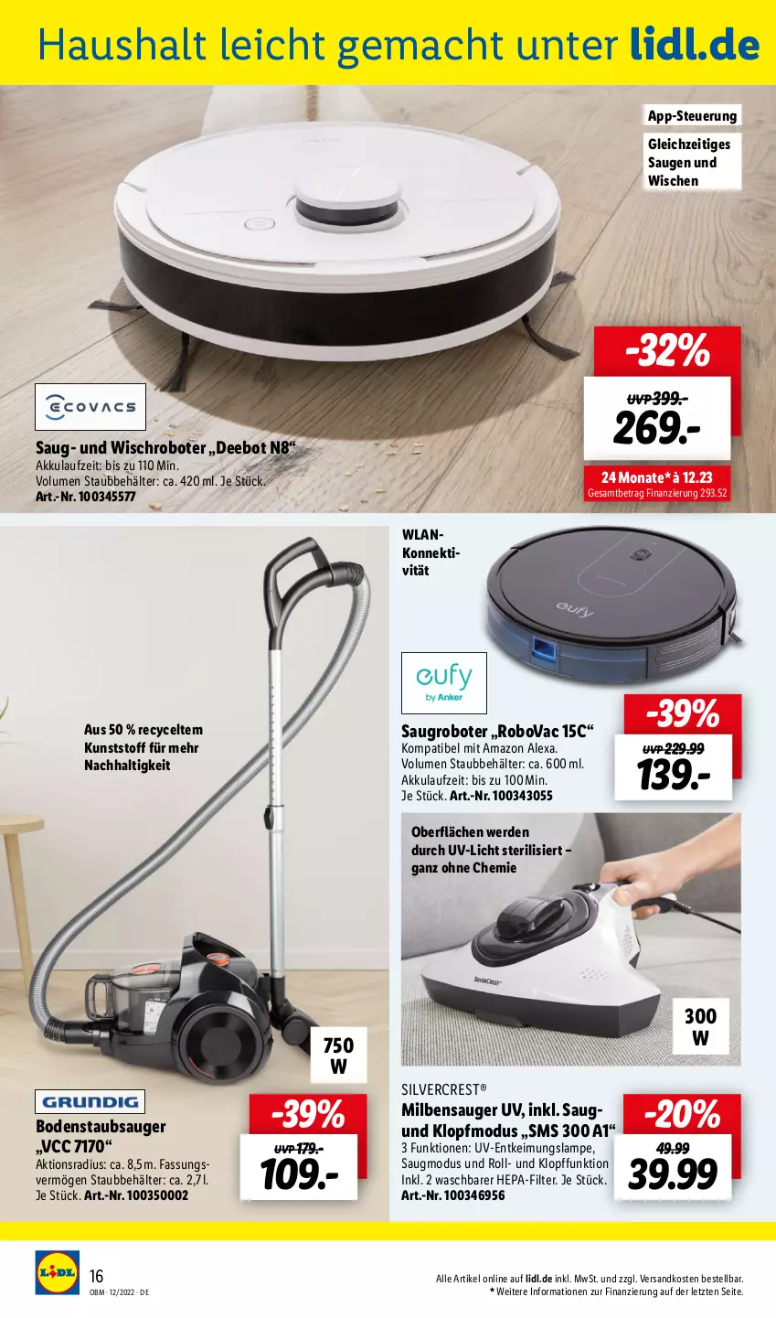 Aktueller Prospekt Lidl - Aktuelle Onlineshop-Highlights - von 01.12 bis 31.12.2022 - strona 16 - produkty: akku, alexa, amazon alexa, Behälter, bodenstaubsauger, erde, Lampe, mac, ndk, Saugroboter, silvercrest, staubsauger, Ti, ZTE