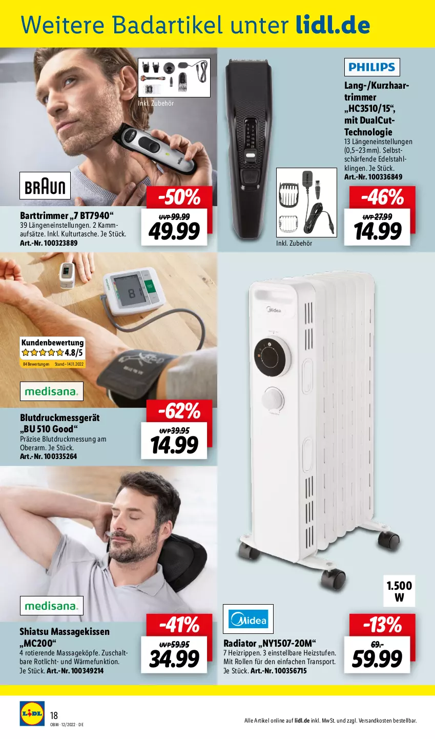 Aktueller Prospekt Lidl - Aktuelle Onlineshop-Highlights - von 01.12 bis 31.12.2022 - strona 18 - produkty: Bad, Blutdruckmessgerät, edelstahl, kissen, ndk, Rippen, Schal, Sport, Tasche, Ti, Tiere