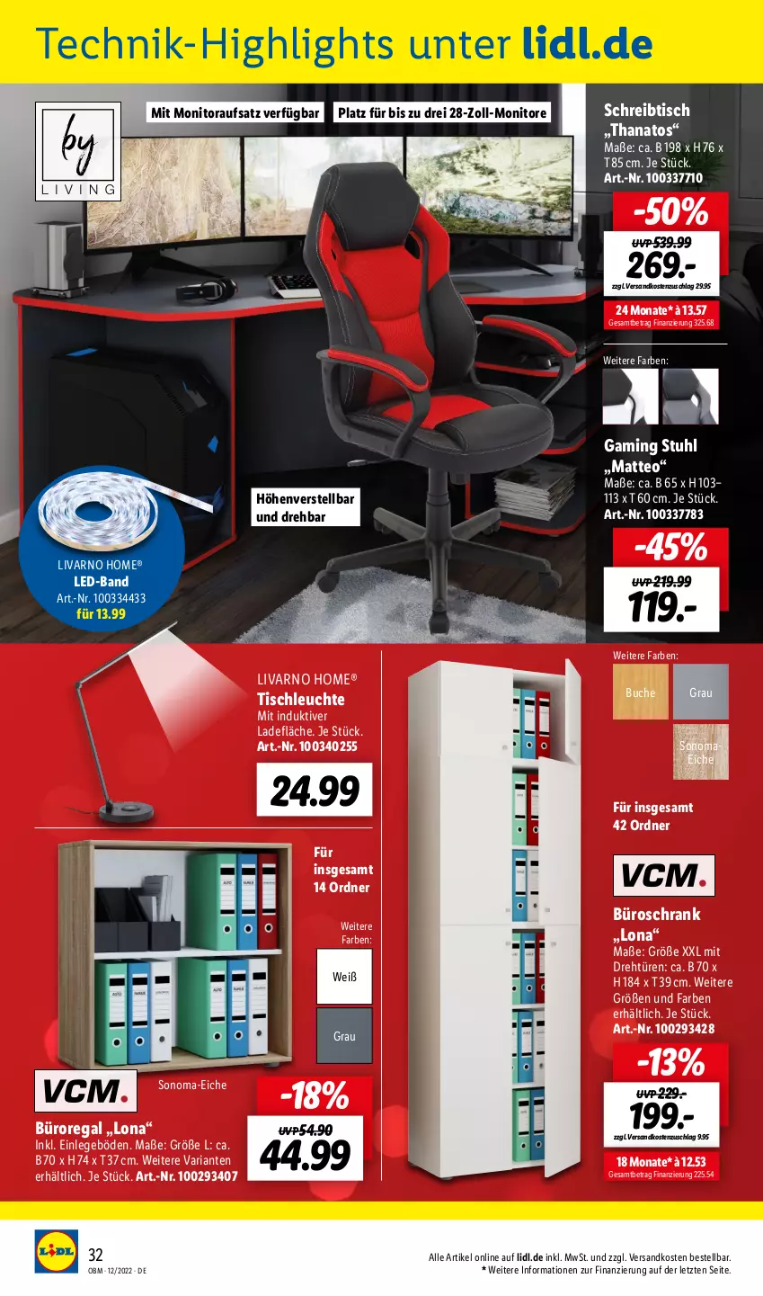 Aktueller Prospekt Lidl - Aktuelle Onlineshop-Highlights - von 01.12 bis 31.12.2022 - strona 32 - produkty: buch, Leuchte, monitor, Monitore, ndk, ordner, regal, Ria, Schrank, schreibtisch, stuhl, Ti, tisch, tischleuchte, ZTE