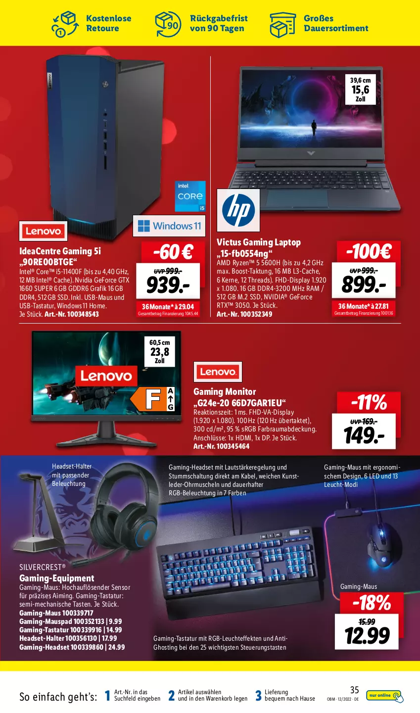 Aktueller Prospekt Lidl - Aktuelle Onlineshop-Highlights - von 01.12 bis 31.12.2022 - strona 35 - produkty: auer, beleuchtung, gaming-headset, geforce, gtx, HDMI, Headset, Intel, korb, Laptop, Leuchte, mab, Maus, monitor, Muscheln, nvidia, nvidia geforce, rtx, ryzen, Schal, silvercrest, ssd, Tastatur, Ti, usb