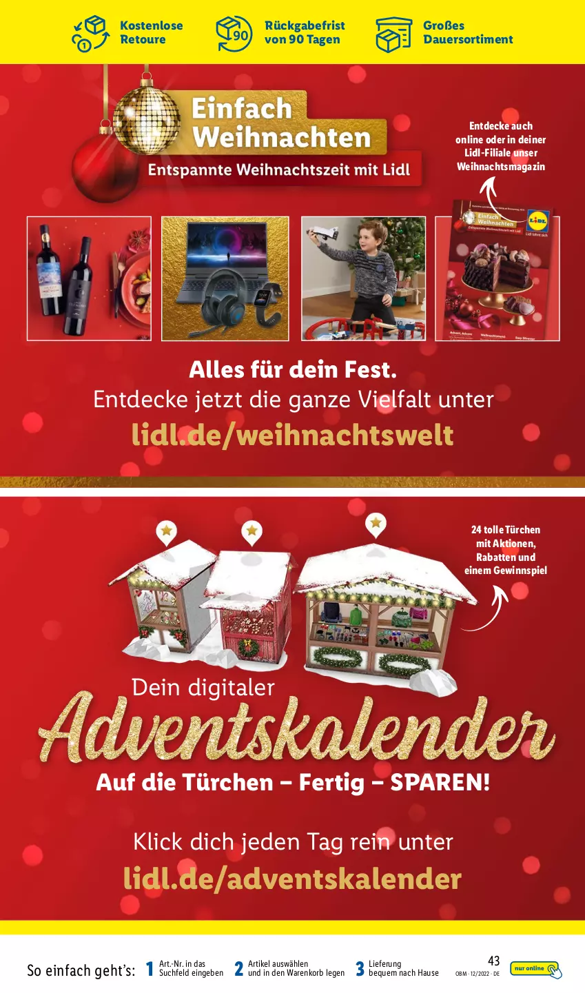 Aktueller Prospekt Lidl - Aktuelle Onlineshop-Highlights - von 01.12 bis 31.12.2022 - strona 43 - produkty: Adventskalender, auer, decke, gewinnspiel, korb, magazin, Ti