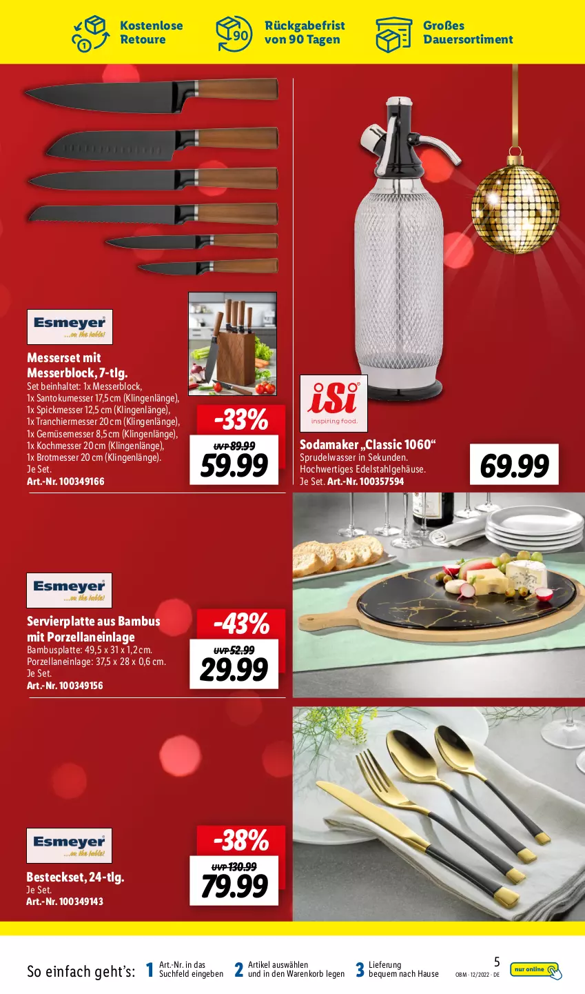 Aktueller Prospekt Lidl - Aktuelle Onlineshop-Highlights - von 01.12 bis 31.12.2022 - strona 5 - produkty: auer, bambus, besteck, besteckset, brot, edelstahl, korb, latte, LG, messer, messerblock, Messerset, Soda, Sprudel, Ti, wasser