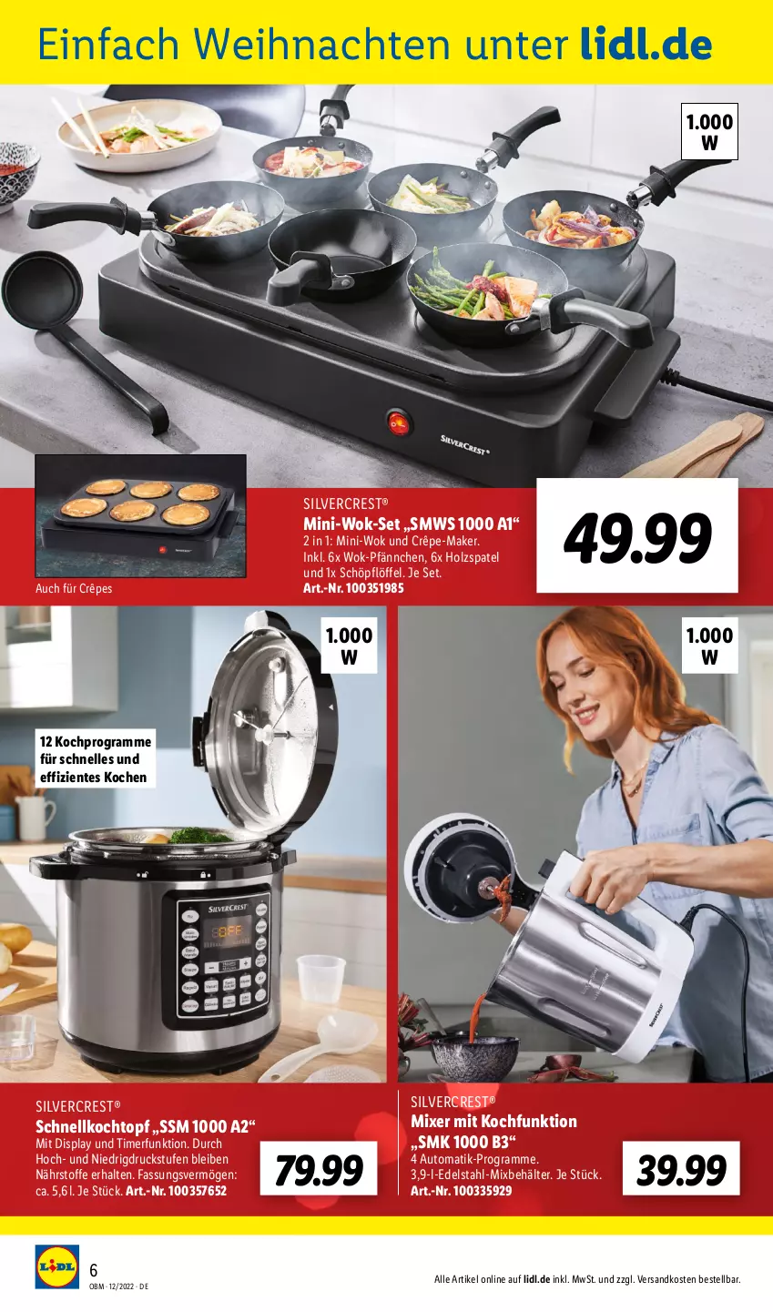 Aktueller Prospekt Lidl - Aktuelle Onlineshop-Highlights - von 01.12 bis 31.12.2022 - strona 6 - produkty: auto, Behälter, edelstahl, elle, ente, Holz, HP, Kochtopf, Löffel, Mixer, ndk, Schnellkochtopf, Schöpflöffel, silvercrest, Ti, timer, topf, weihnachten, wok