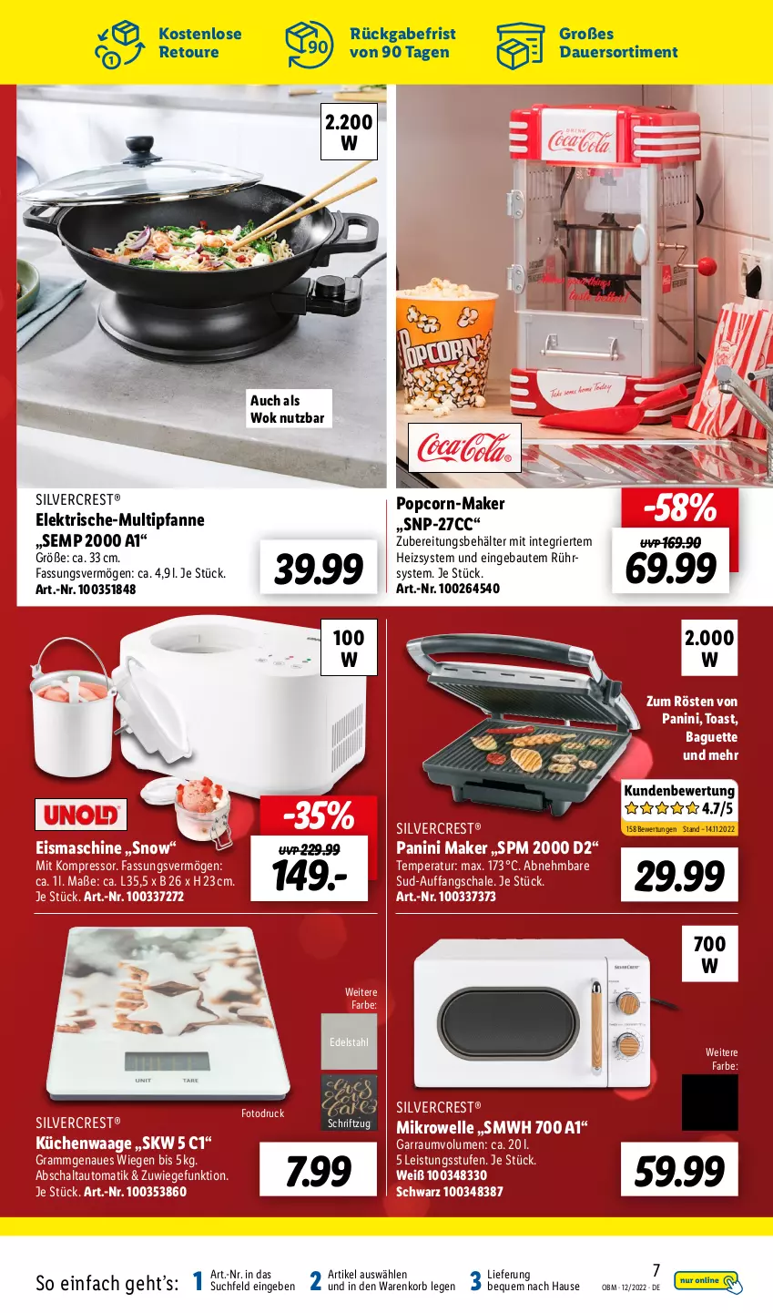 Aktueller Prospekt Lidl - Aktuelle Onlineshop-Highlights - von 01.12 bis 31.12.2022 - strona 7 - produkty: auer, auto, baguette, Bau, Behälter, edelstahl, eis, eismaschine, elle, garraum, gefu, kompressor, korb, küche, Küchen, Küchenwaage, mikrowelle, mwh, pfanne, popcorn, Schal, Schale, Schriftzug, silvercrest, Ti, toast, Waage, wok