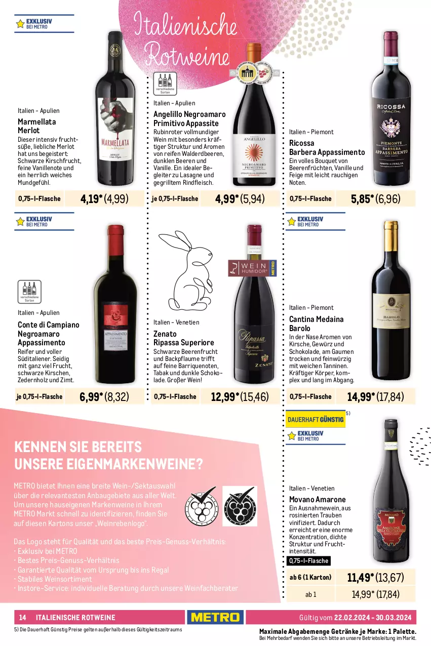 Aktueller Prospekt Metro - Erlesene Tropfen Spezial - von 22.02 bis 30.03.2024 - strona 14 - produkty: amaro, auer, Barolo, Bau, beere, beeren, Brei, chia, chianti, cin, classico, dell, eis, elle, erdbeere, erdbeeren, flasche, fleisch, frucht, früchte, früchten, getränk, getränke, gewürz, gin, grill, himbeer, himbeere, himbeeren, Holz, johannisbeere, Johannisbeeren, kirsch, kirsche, kirschen, Lakritz, lasagne, mac, merl, merlot, Metro, nuss, Palette, pflaume, pflaumen, primitivo, Rauch, regal, reifen, reis, rel, rind, rindfleisch, riserva, rotwein, Rubin, schoko, schokolade, sekt, sim, Ti, toast, trauben, usb, vanille, wein, weine