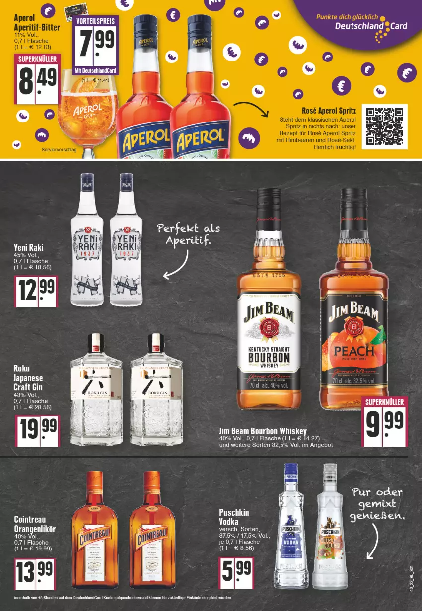 Aktueller Prospekt Edeka - Angebote der Woche - von 03.10 bis 08.10.2022 - strona 21 - produkty: angebot, deutschland card, deutschlandcard, erde, flasche, gin, kentucky straight, likör, orange, orangen, Ti, tuc, whiskey, yeni raki