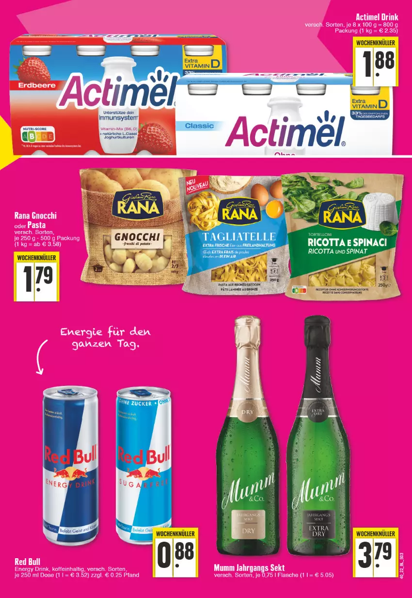 Aktueller Prospekt Edeka - Angebote der Woche - von 03.10 bis 08.10.2022 - strona 3 - produkty: actimel, actimel drink, beere, drink, elle, energy drink, erdbeere, flasche, gnocchi, mumm, Rana, sekt, Ti, vita