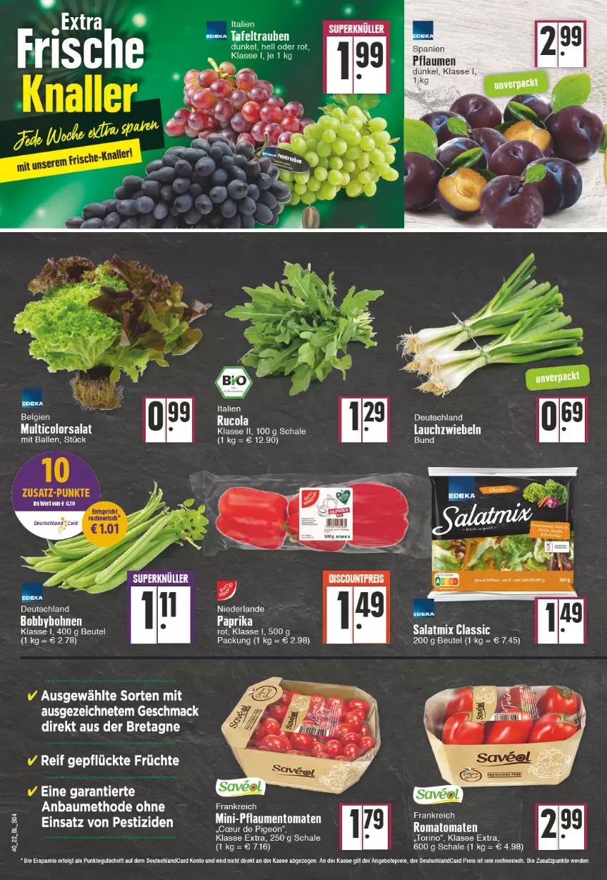 Aktueller Prospekt Edeka - Angebote der Woche - von 03.10 bis 08.10.2022 - strona 4 - produkty: ball, Bau, beutel, bohne, bohnen, cola, discount, eis, ente, früchte, Lauchzwiebel, lauchzwiebeln, LG, mac, paprika, pflaume, pflaumen, reis, Romatomaten, rucola, salat, Salatmix, Schal, Schale, Ti, tomate, tomaten, zwiebel, zwiebeln