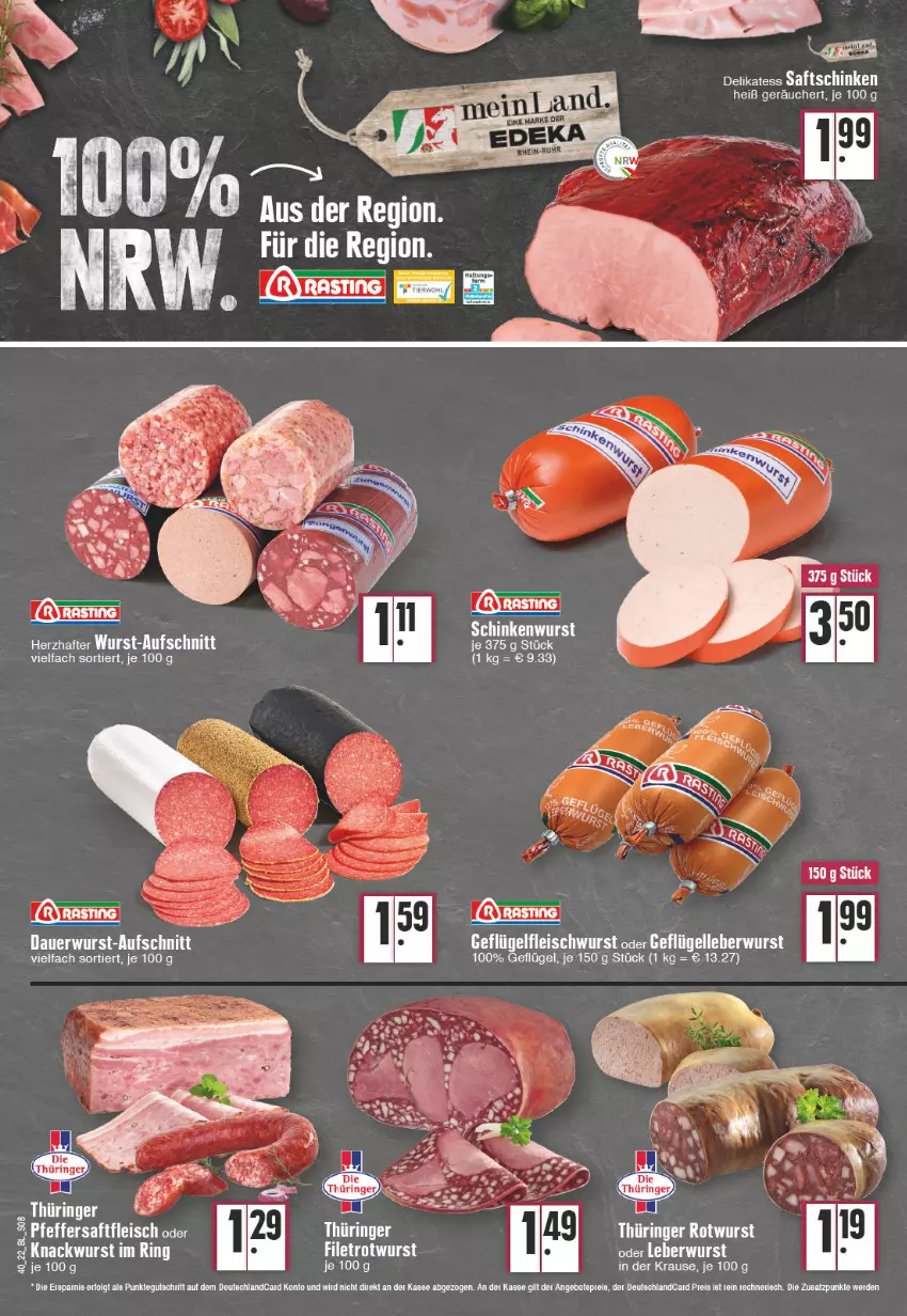 Aktueller Prospekt Edeka - Angebote der Woche - von 03.10 bis 08.10.2022 - strona 8 - produkty: aufschnitt, eis, fleisch, pfeffer, ring, Rotwurst, saft, saftschinken, schinken, schinkenwurst, Ti, wurst