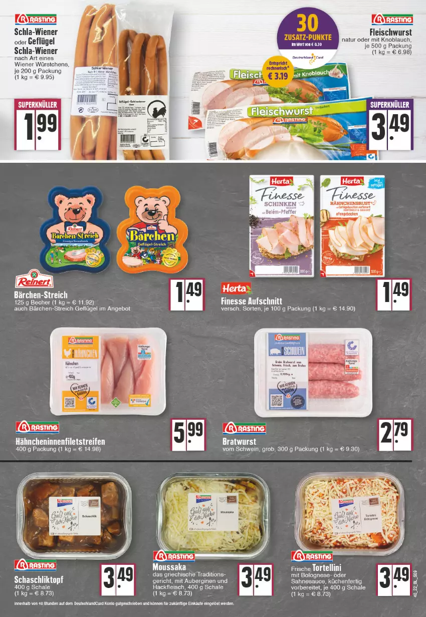 Aktueller Prospekt Edeka - Angebote der Woche - von 03.10 bis 08.10.2022 - strona 9 - produkty: angebot, aubergine, auberginen, Becher, bolognese, bratwurst, eis, erde, filet, filets, fleisch, fleischwurst, Geflügel, gin, hackfleisch, knoblauch, küche, Küchen, mit knoblauch, Moussaka, natur, pfeffer, reifen, sahne, sauce, Schal, Schale, schinken, schwein, Ti, topf, wein, wiener, wiener würstchen, wurst, würstchen