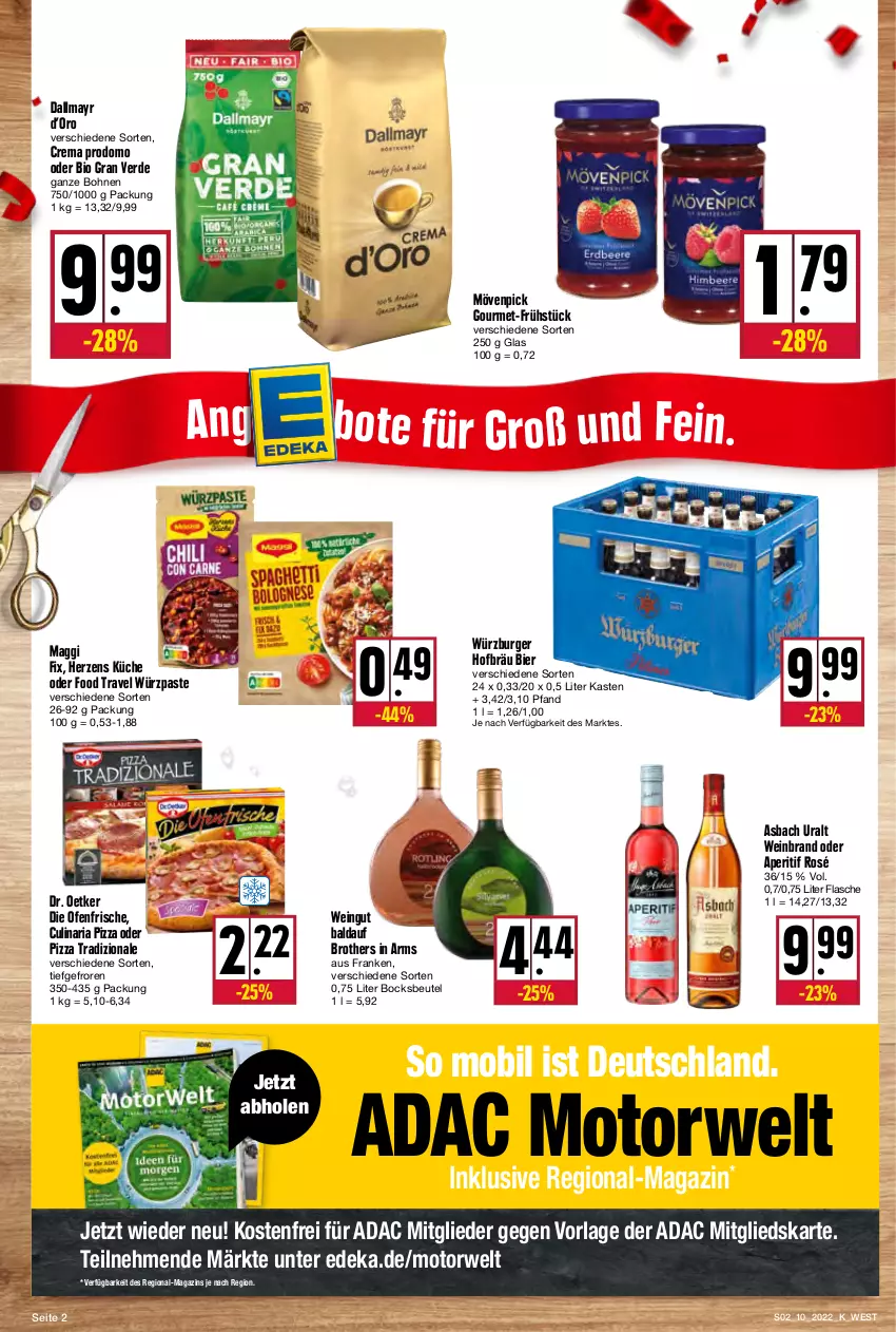 Aktueller Prospekt Kupsch - Angebote der Woche - von 07.03 bis 12.03.2022 - strona 2 - produkty: aperitif, asbach uralt, beutel, bier, bio, bohne, bohnen, brot, brother, burger, culinaria, dallmayr, deka, die ofenfrische, Dr. Oetker, erde, flasche, küche, magazin, maggi, maggi fix, mövenpick, Ofen, pizza, pizza tradizionale, prodomo, Ria, rwe, Ti, tradizionale, wein, weinbrand