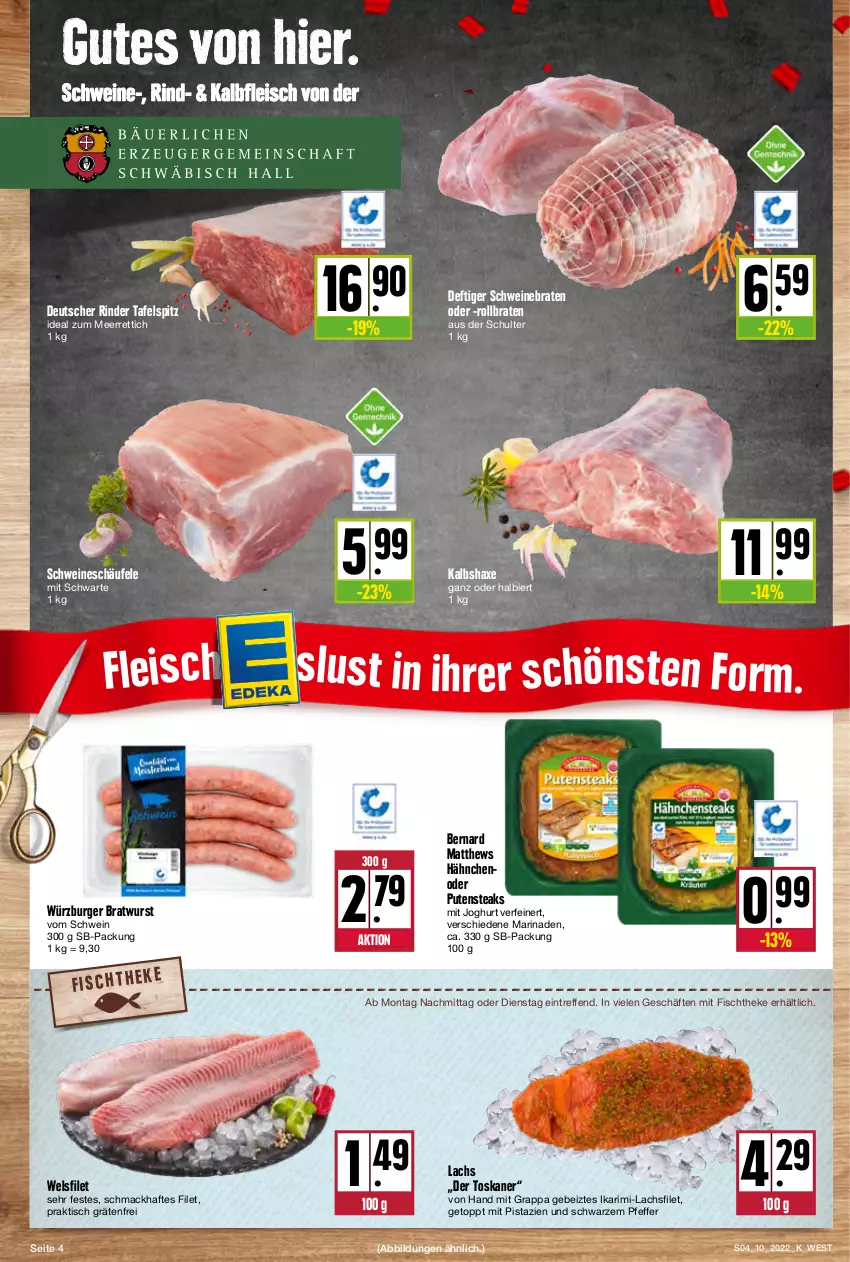 Aktueller Prospekt Kupsch - Angebote der Woche - von 07.03 bis 12.03.2022 - strona 4 - produkty: axe, bier, braten, bratwurst, burger, eis, filet, fisch, fischtheke, fleisch, grappa, Haxe, joghur, joghurt, Kalbfleisch, Kalbshaxe, lachs, lachsfilet, mac, marinade, meerrettich, mit pistazien, pfeffer, pistazien, pute, putensteaks, Rettich, rind, rinder, rollbraten, schwein, schweine, schweinebraten, steak, steaks, tafelspitz, Ti, tisch, wein, weine, Wels, wurst, ZTE