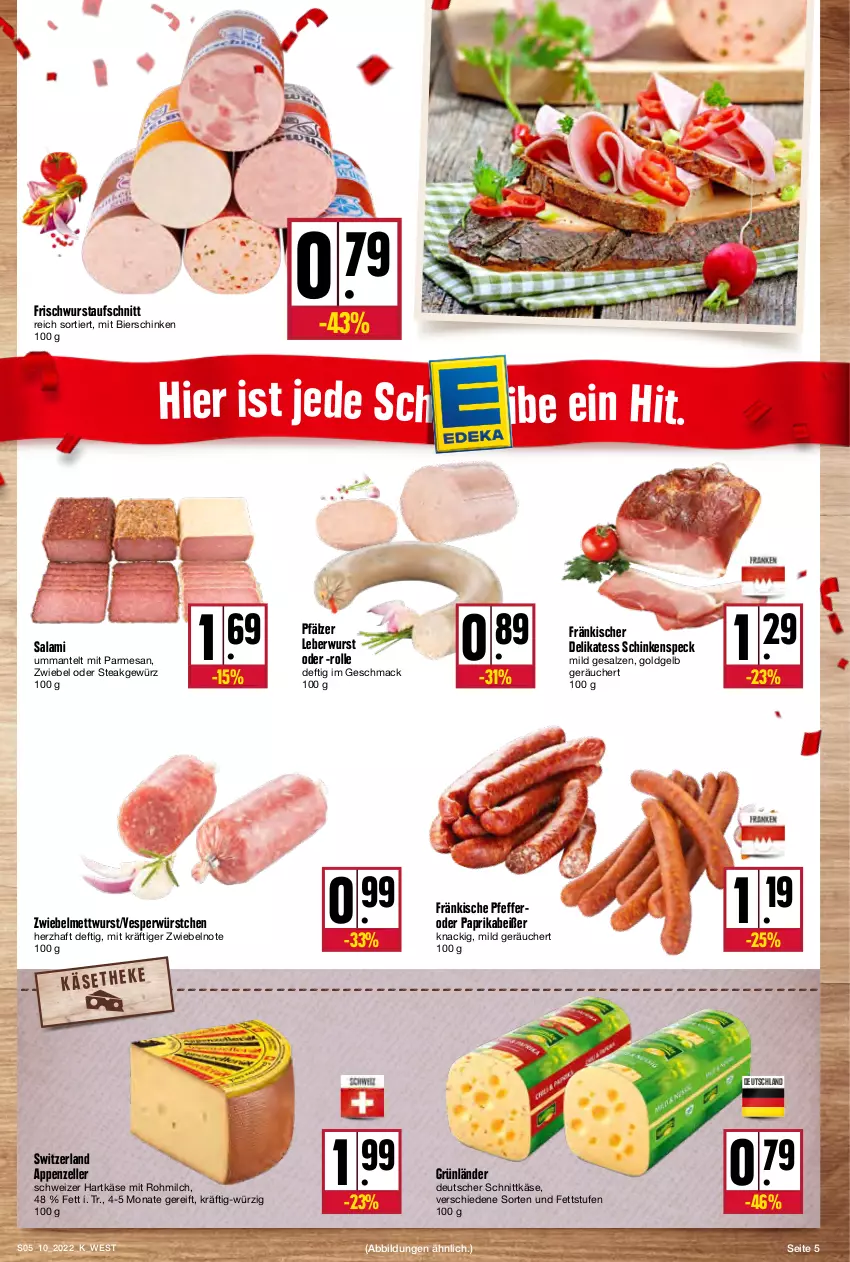 Aktueller Prospekt Kupsch - Angebote der Woche - von 07.03 bis 12.03.2022 - strona 5 - produkty: appenzeller, aufschnitt, bier, bierschinken, deutscher schnittkäse, elle, gewürz, grünländer, hartkäse, Käse, leberwurst, mac, Mantel, Mett, mettwurst, milch, paprika, pfeffer, salami, salz, schinken, schinkenspeck, schnittkäse, schweizer hartkäse, Speck, steak, Ti, wurst, würstchen, zwiebel, zwiebelmettwurst, zwiebeln