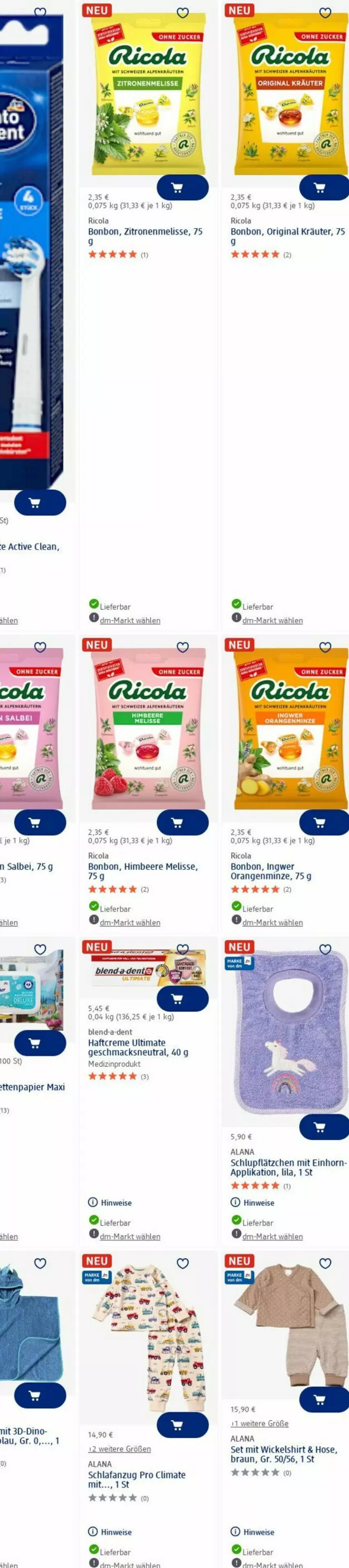 Aktueller Prospekt Dm Drogerie - Prospekte - von 14.07 bis 23.07.2025 - strona 17 - produkty: Anzug, beere, braun, cola, creme, eis, gin, Haftcreme, himbeer, himbeere, hose, ingwer, kräuter, Lätzche, mac, medizinprodukt, minze, orange, orangen, papier, Ricola, Schlafanzug, shirt, Ti, WICK, zitrone, zitronen