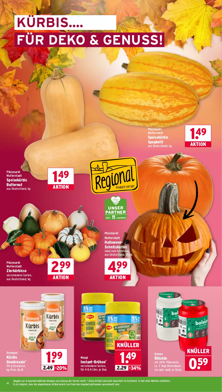 Aktueller Prospekt Wasgau - von 27.10 bis 31.10.2025 - strona 14 - produkty: angebot, auer, Brühe, butter, eis, gewürz, gewürzsalz, Kürbis, maggi, nuss, pflanze, pflanzen, Pflanzenöl, reis, salz, spaghetti, Ti