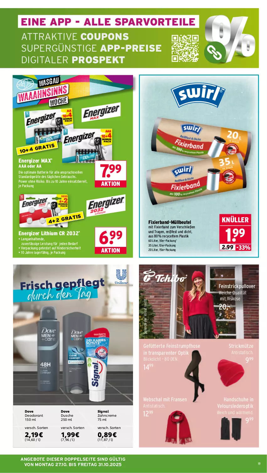 Aktueller Prospekt Wasgau - von 27.10 bis 31.10.2025 - strona 19 - produkty: angebot, angebote, asti, batterie, beutel, coupon, coupons, creme, deo, deodorant, dove, dusche, eis, energizer, ente, handschuhe, hose, Kinder, müllbeutel, Mütze, Pullover, Rauch, reis, rum, Schal, schuhe, Signal, Strickpullover, Strumpfhose, Ti, tisch, zahncreme