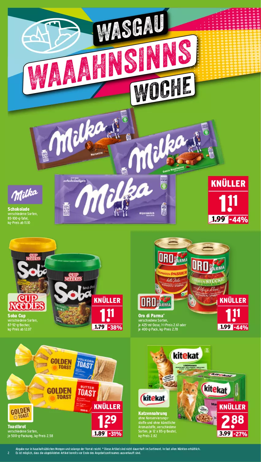 Aktueller Prospekt Wasgau - von 27.10 bis 31.10.2025 - strona 2 - produkty: angebot, auer, Becher, beutel, brot, eis, katzennahrung, oro di parma, reis, schoko, schokolade, Ti, toast, Toastbrot
