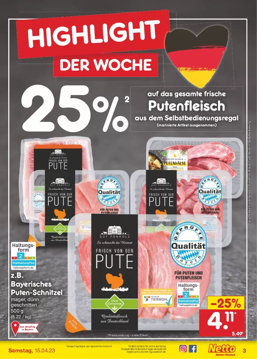 Aktueller Prospekt Netto Marken-Discount - Filial-Angebote - von 11.04 bis 15.04.2023 - strona 3 - produkty: angebot, bestpreis, eis, fleisch, pute, Putenfleisch, regal, reis, schnitten, schnitzel, Ti, wurst, wurst in selbstbedienung, ZTE