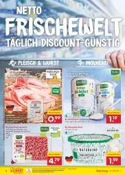 Gazetka promocyjna Netto Marken-Discount - Filial-Angebote - Gazetka - ważna od 15.04 do 15.04.2023 - strona 4 - produkty: auer, bestpreis, bio, dauertiefpreis, discount, eis, fleisch, geback, hackfleisch, hackfleisch gemischt, joghur, joghurt, Käse, leberkäs, leberkäse, mozzarella, natur, naturjoghurt, ndk, Ofen, reis, rel, rind, schwein, Ti, tiefpreis, wein, wurst, wurst in selbstbedienung