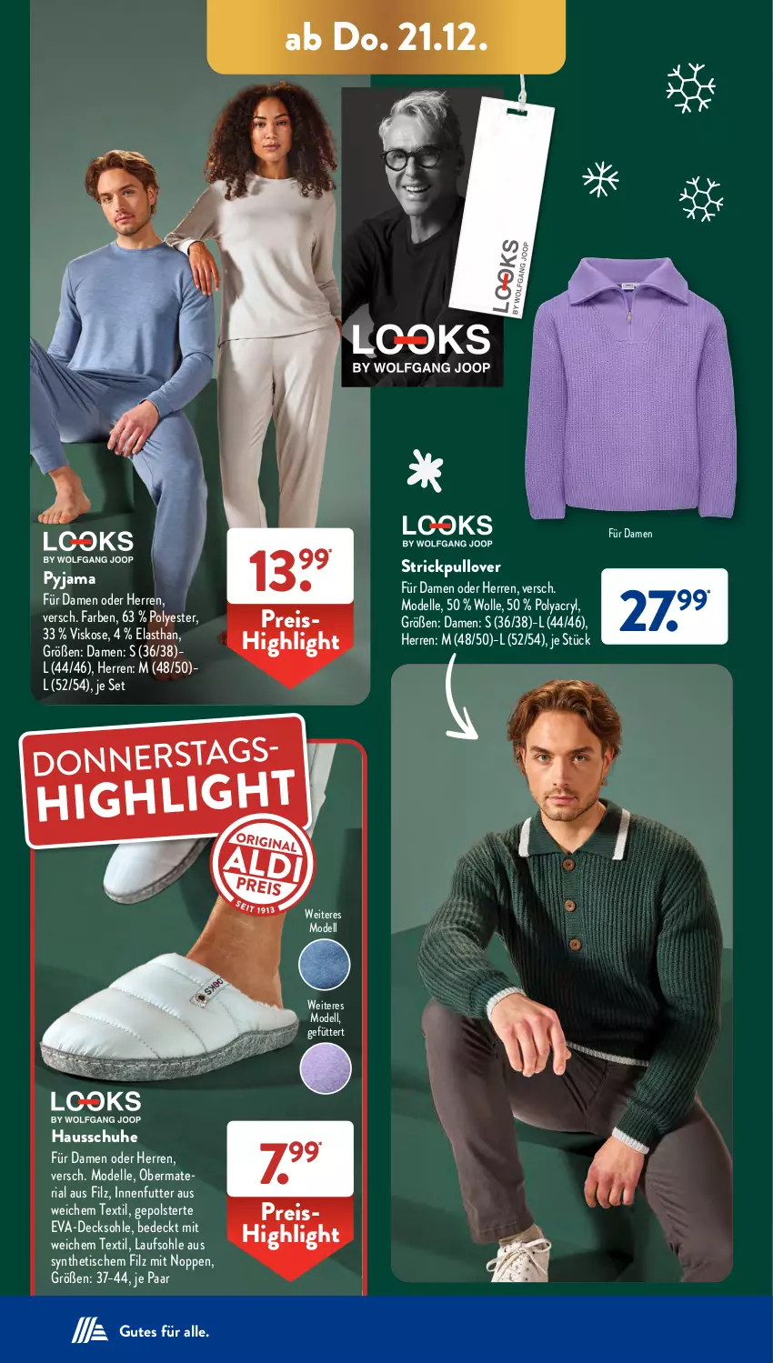 Aktueller Prospekt AldiSud - IN ZWEI WOCHEN - von 18.12 bis 23.12.2023 - strona 33 - produkty: decksohle, dell, eis, elle, Hausschuhe, Mode, Pullover, Pyjama, reis, Ria, schuhe, Strickpullover, Ti, tisch, wolle