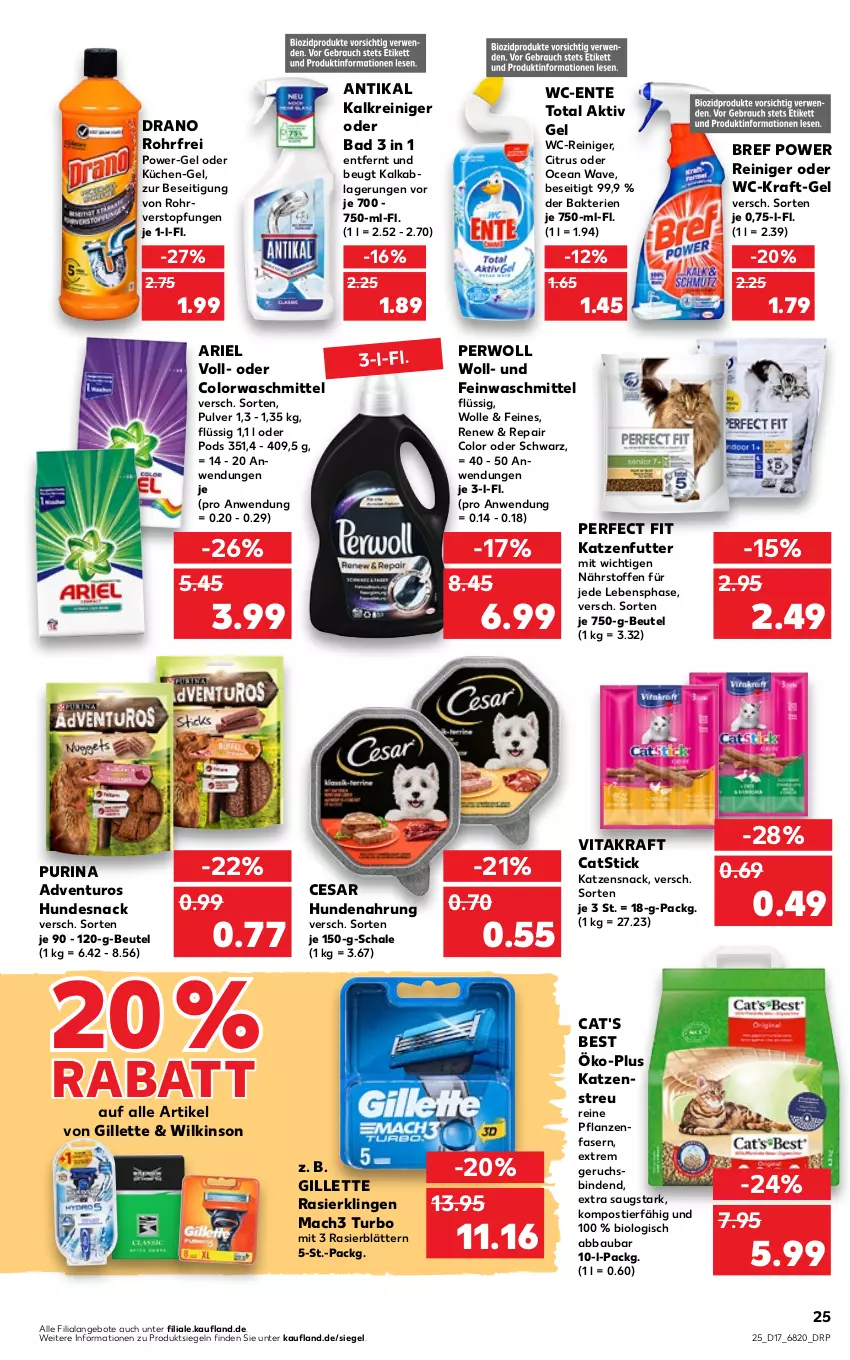 Aktueller Prospekt Kaufland - von 28.04 bis 04.05.2022 - strona 25 - produkty: Abba, adventuros, aktiv gel, angebot, angebote, ariel, Bad, Bau, beutel, binden, bio, Bref, bref power, citrus, colorwaschmittel, ente, feinwaschmittel, gillette, hundenahrung, hundesnack, Kalkreiniger, katzenfutter, katzensnack, Katzenstreu, kraft, küche, Küchen, mac, mach3, Perfect Fit, perwoll, pflanze, pflanzen, Pods, power-gel, purina, Rasierklinge, rasierklingen, reiniger, Schal, Schale, snack, Stier, Ti, topf, vita, vitakraft, waschmittel, wc-reiniger, wilkinson, wolle