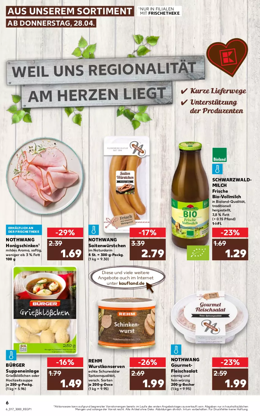 Aktueller Prospekt Kaufland - von 28.04 bis 04.05.2022 - strona 6 - produkty: angebot, angebote, Becher, bio, bioland, eis, ente, fleisch, fleischsalat, honig, Konserven, milch, natur, rwe, saft, salat, schinken, sim, spitzenqualität, suppe, suppen, Ti, vollmilch, wurst, würstchen, wurstkonserven, ZTE