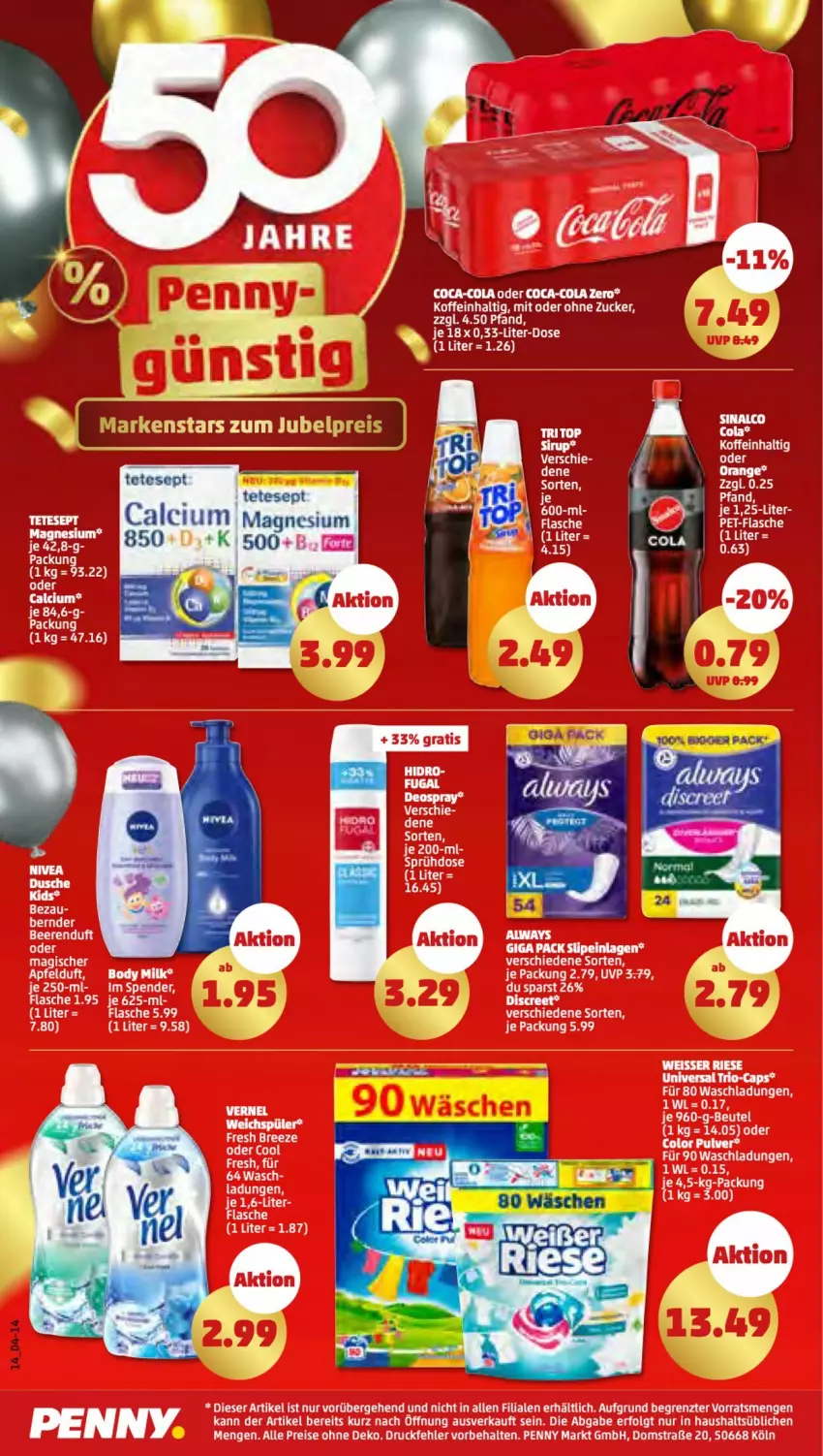 Aktueller Prospekt Penny - Prospekte - von 24.04 bis 29.04.2023 - strona 14 - produkty: Calcium, coca-cola, cola, eis, LG, reis, tee, Ti, zucker