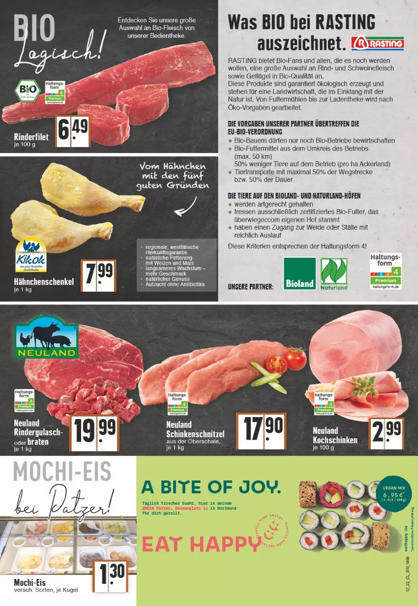 Aktueller Prospekt Edeka - Angebote der Woche - von 21.03 bis 26.03.2022 - strona 19 - produkty: asti, auer, Bau, Bauer, bio, bioland, ecco, eis, erde, fleisch, Geflügel, gulasch, hähnchenschenkel, henkel, Kugel, mac, Mochi, natur, naturland, nuss, Ofen, reis, rind, rinder, rindergulasch, Schal, Schale, schenkel, schinken, schinkenschnitzel, schnitzel, schwein, schweine, schweinefleisch, Sport, Ti, Tiere, wein, weine, wolle